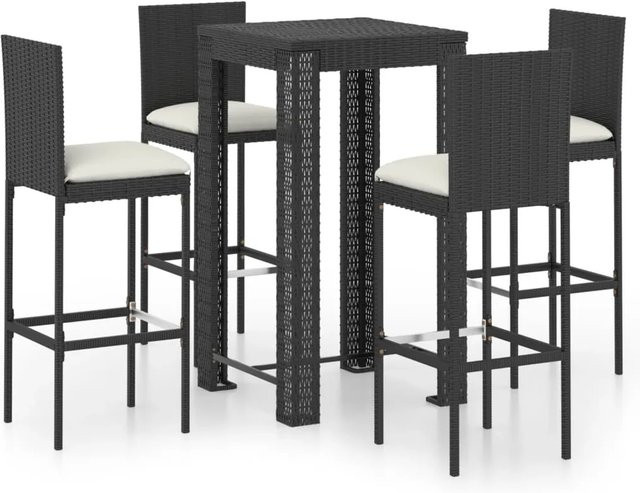 vidaXL 5-teiliges Gartenbar-Set aus Poly-Rattan mit Kissen in Schwarz - Bild 1