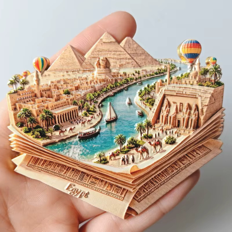 Ägypten Kühlschrankmagnet aus Metalllegierung mit Pyramide von Gizeh und Niltal der Könige in Beige - Bild 1