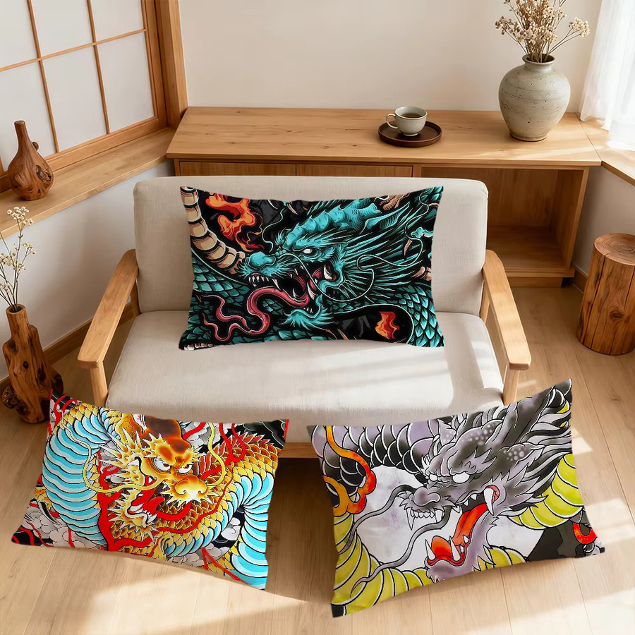 Red Dragon Dragon Art rechteckiger Kissenbezug mit buntem Grafikdesign, B/H: 30 x 30 cm - Bild 2