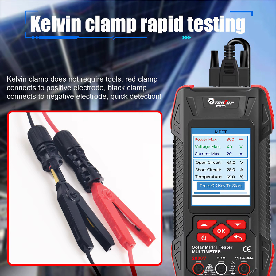 TOOLTOP 2000 W Solarmultimeter MPPT Leistungstester und Photovoltaik-Leistungsmesser mit Überspannungsschutz und 60000 Zählungen 2 in 1 - Bild 4