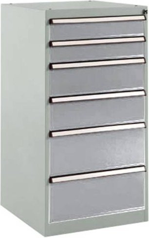Manuflex BASETEC Stationärer Schubfachschrank SP1142.9006 in Alusilber, 6 abschließbare Schubfächer, Nutzhöhe: 900 mm - Bild 1