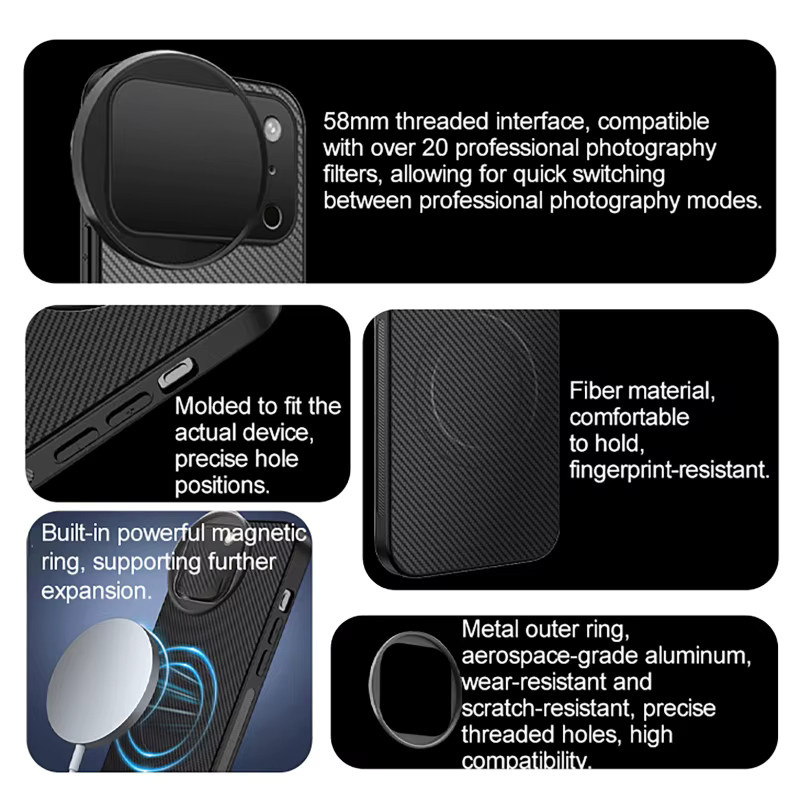 luxuglow 4-in-1 Handy-Filterset mit magnetischer Handyhülle für iPhone 17 Pro und iPhone 17 Pro Max, 58 mm, Schwarz, CPL ND UV Stern Filter für Fotografie - Bild 3