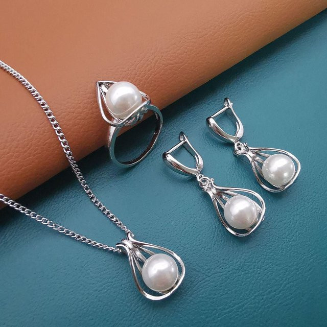 YIRAN Schmuck-Set, Kupfer, Schwarz, Perle, Zirkonia, Unisex - Bild 1