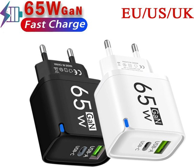 GaN-Ladegerät 65W USB Typ C Schnellladegerät mit USB PD und Quick Charge 3.0 in Pink - Bild 1