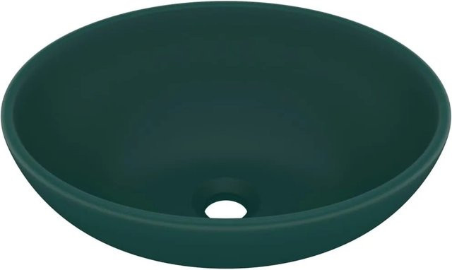 vidaXL Aufsatzwaschbecken Oval aus Keramik in Dunkelgrün B: 40 cm, T: 33 cm, H: 13,5 cm - Bild 1