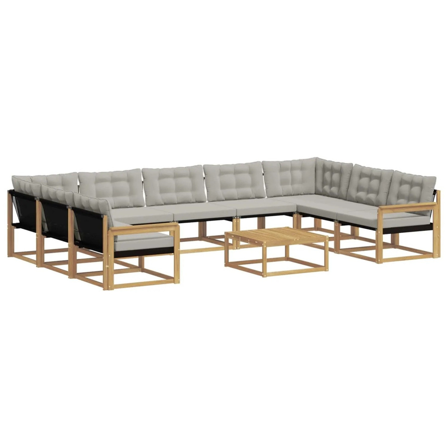 vidaXL Outdoor-Sofagarnitur aus Akazienholz in L-Form mit Textilene-Bezug und Kissen, 10-teilig, Weiß-Hellgrau - Bild 2