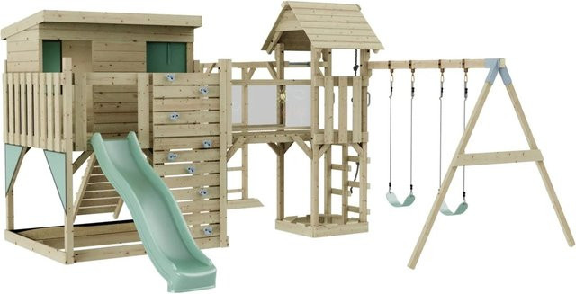 OutdoorToys Spielturm Johanna mit Kinderschaukel in Mintgrün aus Holz und verzinktem Stahl - Bild 1