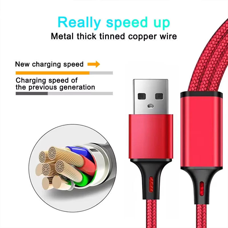 ZHUJI 3 in 1 Schnellladekabel mit USB-C, Micro-USB und Lightning in Blau - Bild 4