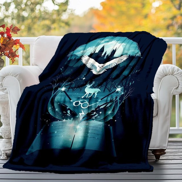 Harry Potter Hogwarts Eule Flanell Überwurfdecke von new Yunheng, Blau, B/H: 130 x 150 cm - Bild 1