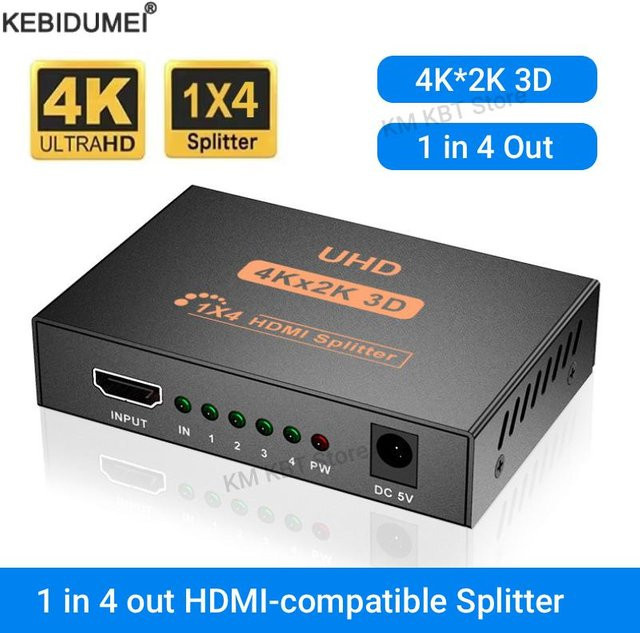 kebidumei HDMI Splitter 1 in 4 UHD 4K x 2K 3D Video Adapter in Schwarz - Bild 1