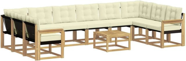 vidaXL Outdoor-Sofagarnitur aus massivem Akazienholz mit 11 Kissen in Weiß und Creme - Bild 1