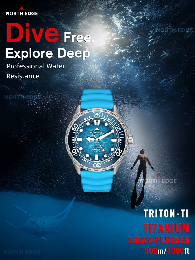 NORTH EDGE Smartwatch, Solar, Titan, Blau, Herren - Bild 1