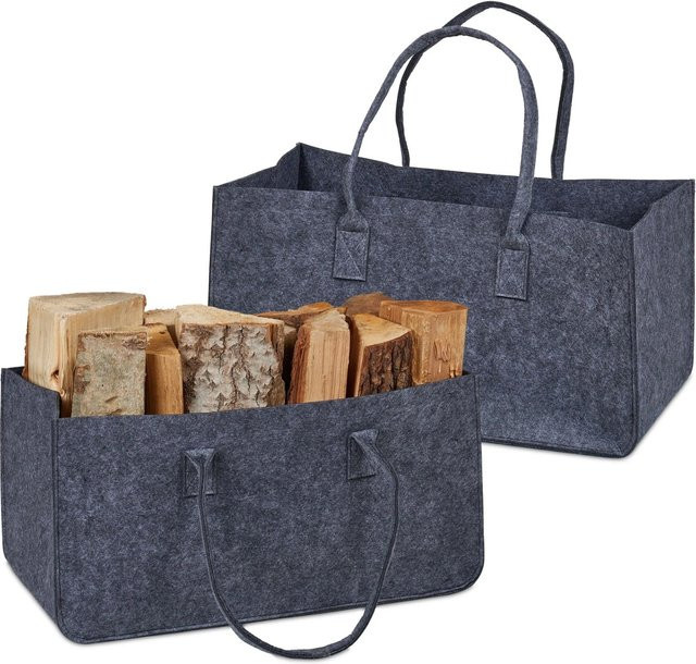 Relaxdays Kaminholztasche 2er Set aus Filz in Dunkelgrau mit Tragegriffen und faltbarer Funktion, B/T/H: 50 x 25 x 25 cm - Bild 1