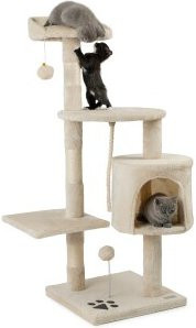 Lionto Kratzbaum für Katzen in Beige mit Höhle und Sisal-Elementen, Höhe: 112 cm, Breite: 40 cm, Tiefe: 40 cm - Bild 1