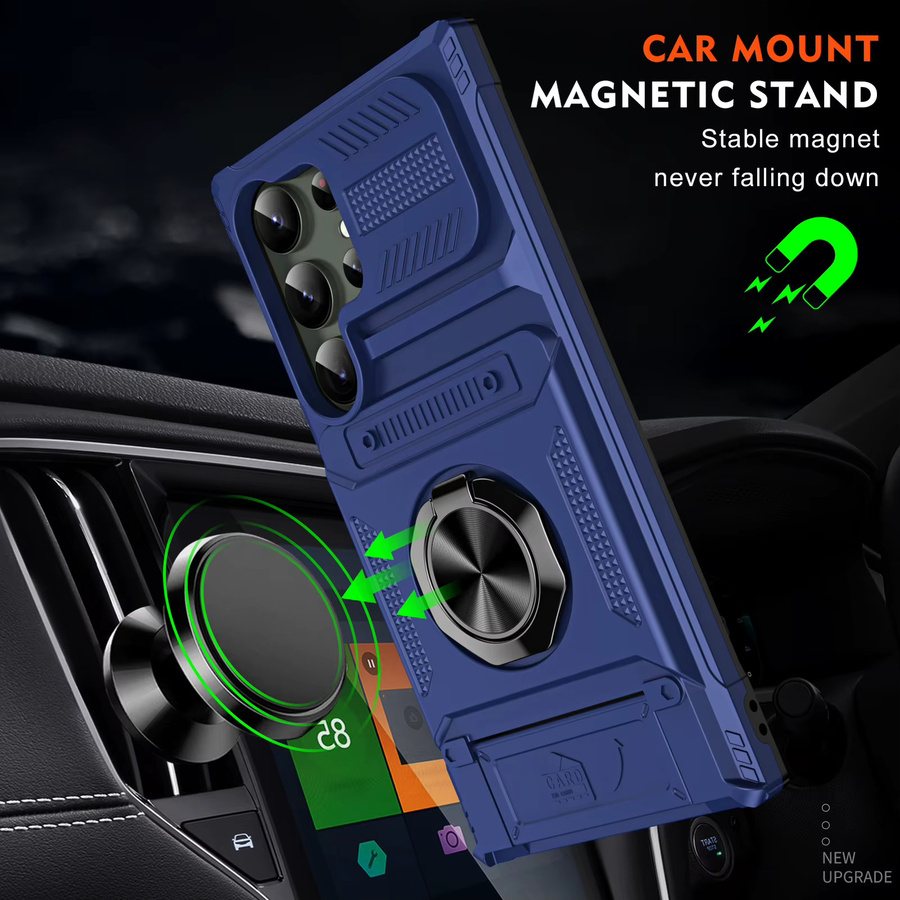 Defender Magnetring-Halterung OTT-BOX Schutzhülle für Samsung S26 Ultra S25 S24 S23 Plus A57 A37 mit Kartenfach und Stoßschutz in Gold und Blau - Bild 4