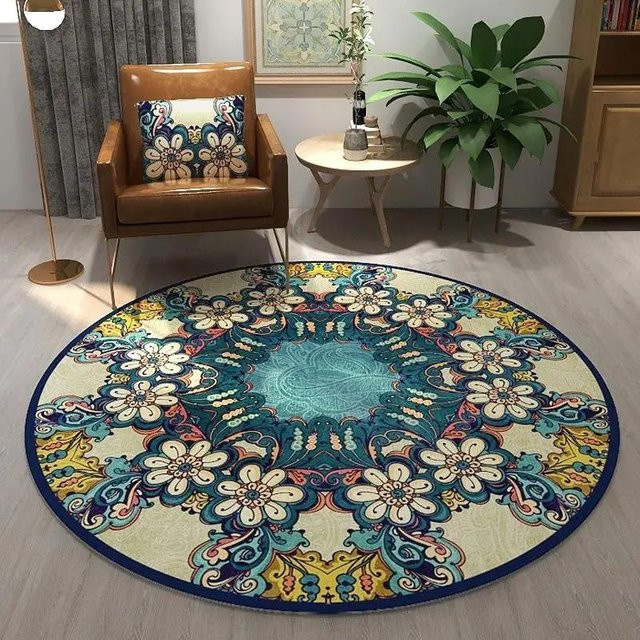 Runder Mandala Teppich im ethnischen Boho-Stil von HGHT, Mehrfarbig, Durchmesser: 80 cm - Bild 1