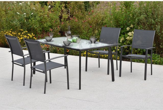 Merxx Milano Gartenmöbel-Set 5-tlg. aus Aluminium in Grau mit Tisch B: 150 cm, T: 90 cm - Bild 1