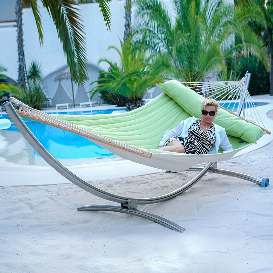 American-Hammock-Lifestyle Royal Deluxe Familien-Hängematte Kiwi mit Edelstahlgestell und Rollen in Silber und Grün - Bild 2