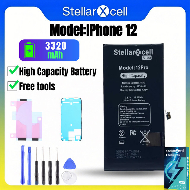 StellarXcell Ultra Akku für iPhone 12, 12 Pro und 12 Pro Max in Schwarz - Bild 1