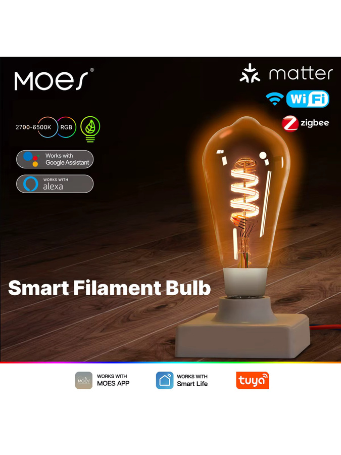MOES ST64 Smart LED-Glühbirne Edison mit RGB-Farben, dimmbar, Tuya Matter WiFi Zigbee, kompatibel mit Alexa und Google Home - Bild 6