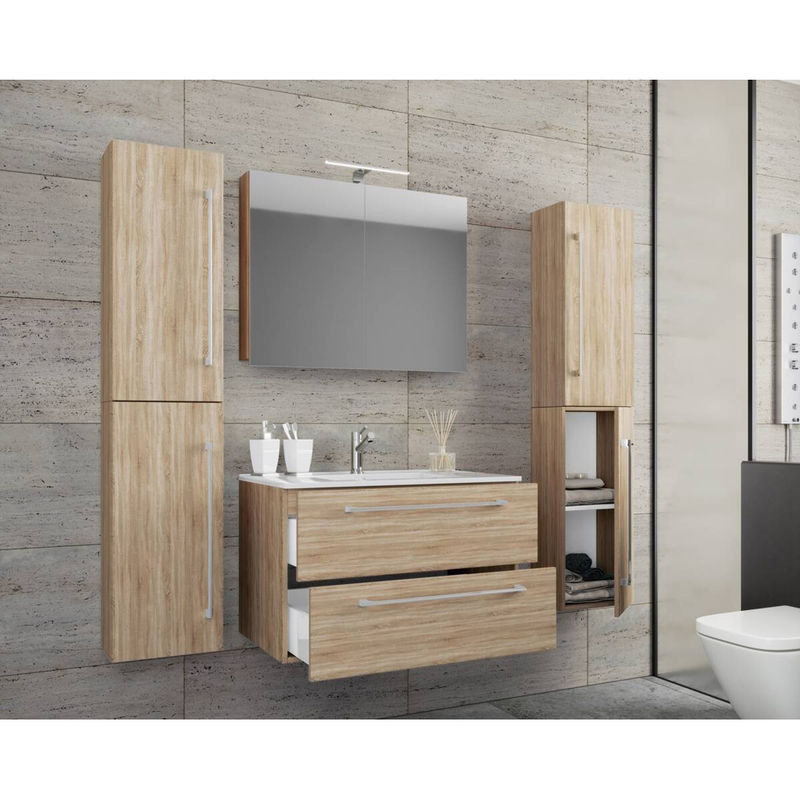 VCM Badmöbel Set Badinos 5-tlg. in Sonoma-Eiche mit Waschbecken, Spiegelschrank und Hochschränken, B/H/T: 80 x 50 x 46 cm - Bild 4