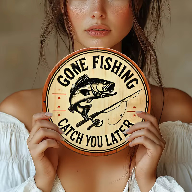 Potdemiel Retro Wandkunstschild aus Metall Gone Fishing Catch You Later Multicolor B/H: 20,32 x 20,32 cm - Bild 4