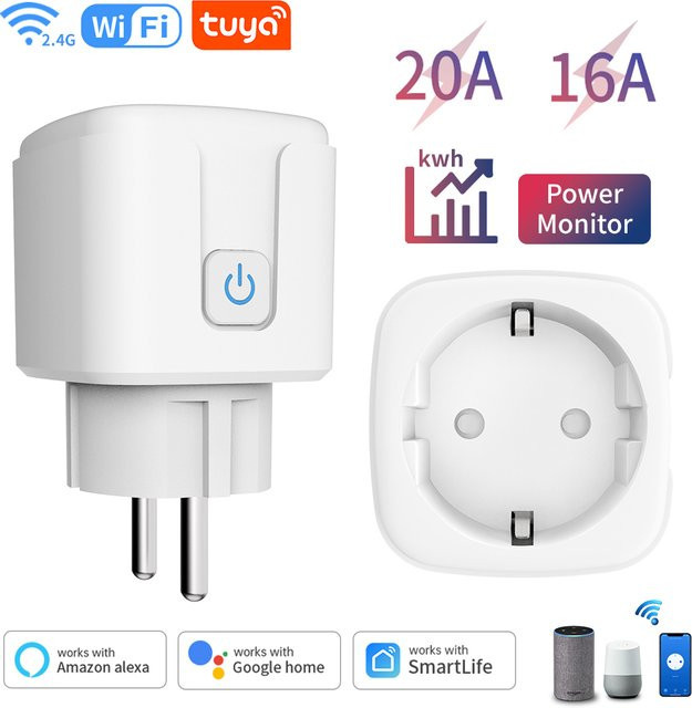 TUYA Smart Plug WiFi-Steckdose mit Stromüberwachung und Timerfunktion, kompatibel mit Alexa und Google Home, Weiß - Bild 1