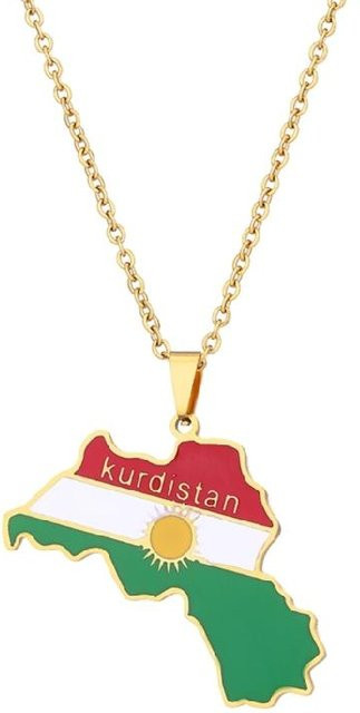 Halskette Kurdistan Karte, Edelstahl, Gold, Unisex - Bild 1