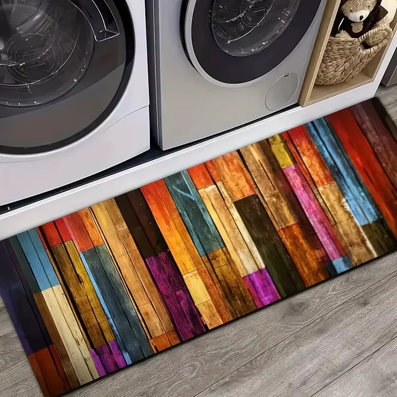VIKAMA Küchenteppich mit Vintage-Holzmaserung und Streifen-Design, rutschfest und maschinenwaschbar, Mehrfarbig, Rechteckig - Bild 4