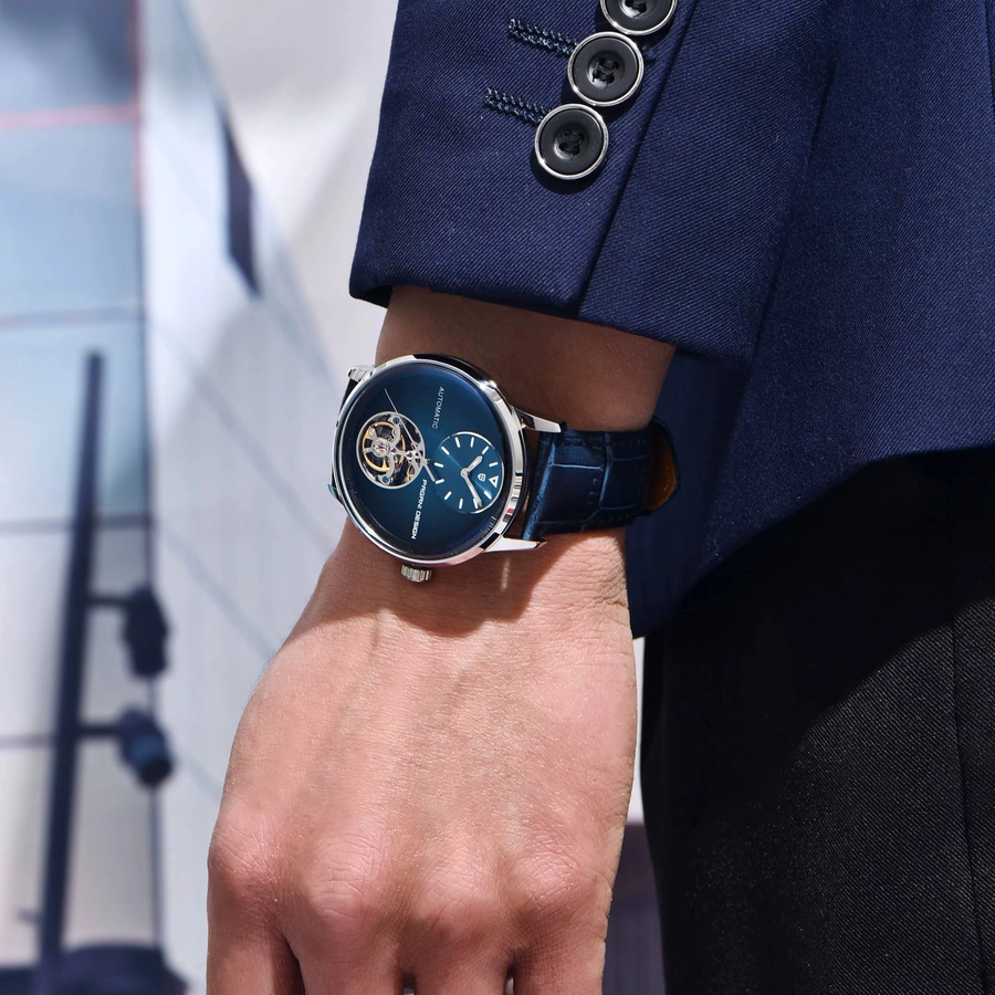 PAGANI DESIGN Taucheruhr, Herren, Lederarmband, Blau, 42 mm, 10 ATM - Bild 4