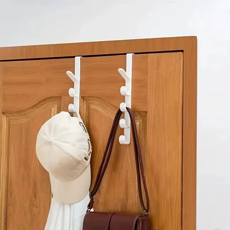 Tür-Kleiderbügel aus Kunststoff als Hängeregal für Schlafzimmer und Haushalt zur Organisation von Kleidung und Taschen in Braun oder Weiß - Bild 1