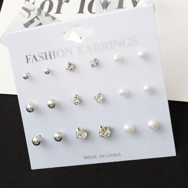 Ohrringe-Set 9-teiliges Set, Perle, Silber, Zinklegierung, Unisex - Bild 1
