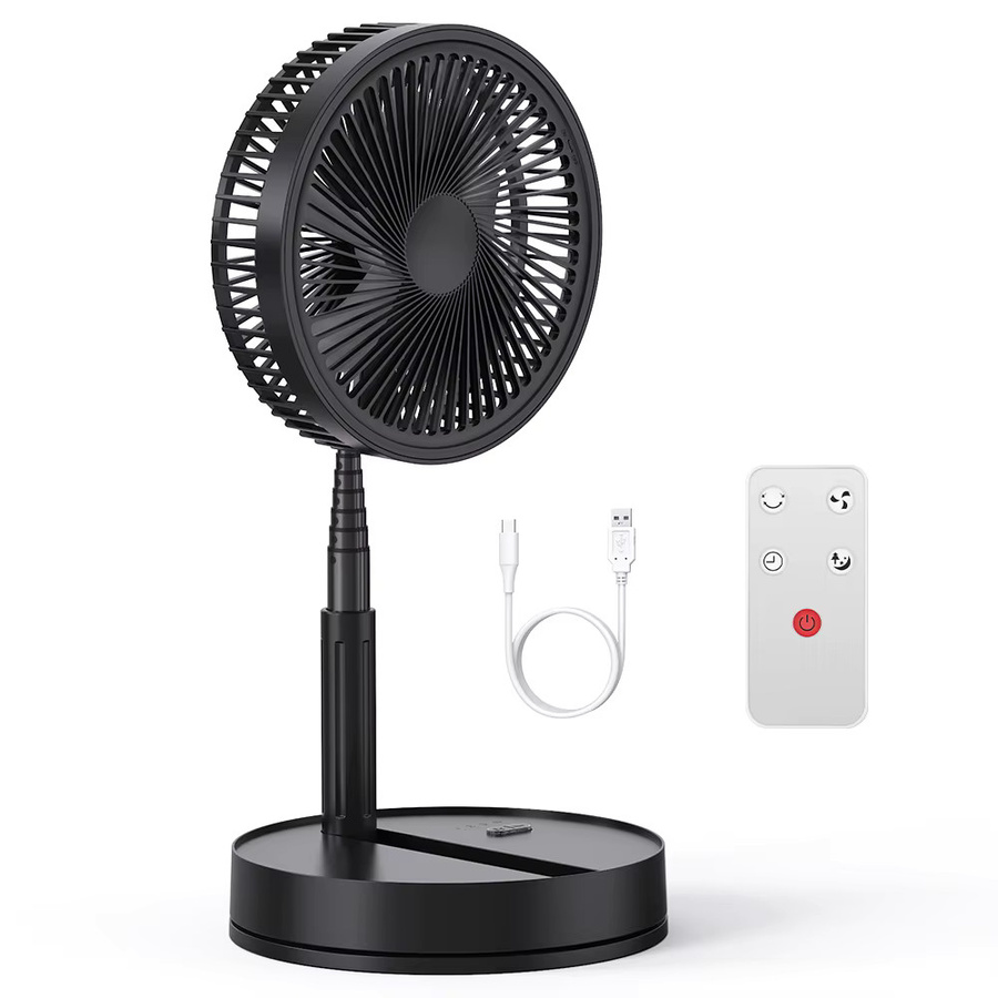 LIPETY Wiederaufladbarer faltbarer Teleskop-USB-Tischventilator mit Fernbedienung und Timer in Weiß - Bild 7