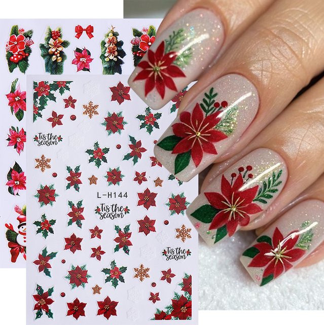 SWEET TREND Nagelaufkleber, rote Blumen, 3 Stück, Unisex - Bild 1