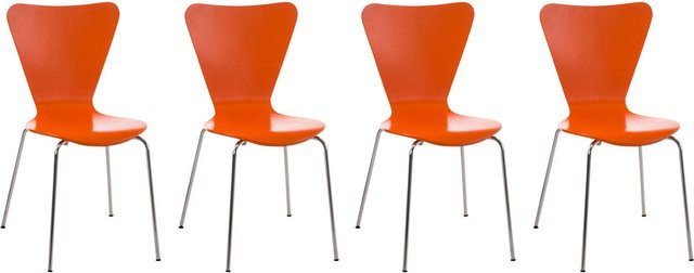 TPFLiving 4er Set Besucherstuhl Calisso mit Holzsitz in Orange, stapelbar - Bild 1