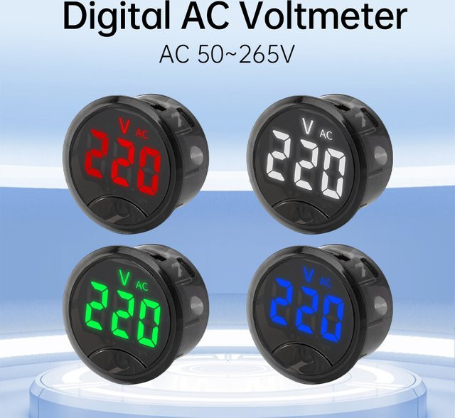 Voktta Rundes 2-Draht-Voltmeter mit LED-Digitalanzeige als AC-Digital-Spannungsprüfer für AC 50–265 V in Rot und Schwarz - Bild 1