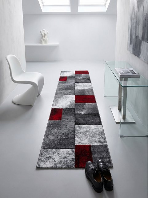 Kurzflorteppich LATEMAR von Kadima Design, kariert, modern, aus Polypropylen, Rot, Breite: 80 cm, Länge: 300 cm - Bild 1