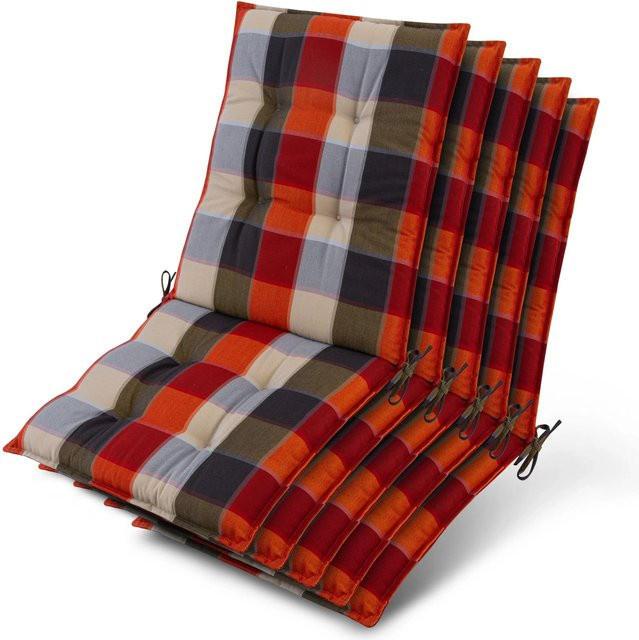 Beautissu 5er Set Sun-NL Auflagen für Niederlehner Liegestühle, Orange-Beige-Kariert, B/T/H: 105 x 50 x 8 cm - Bild 1