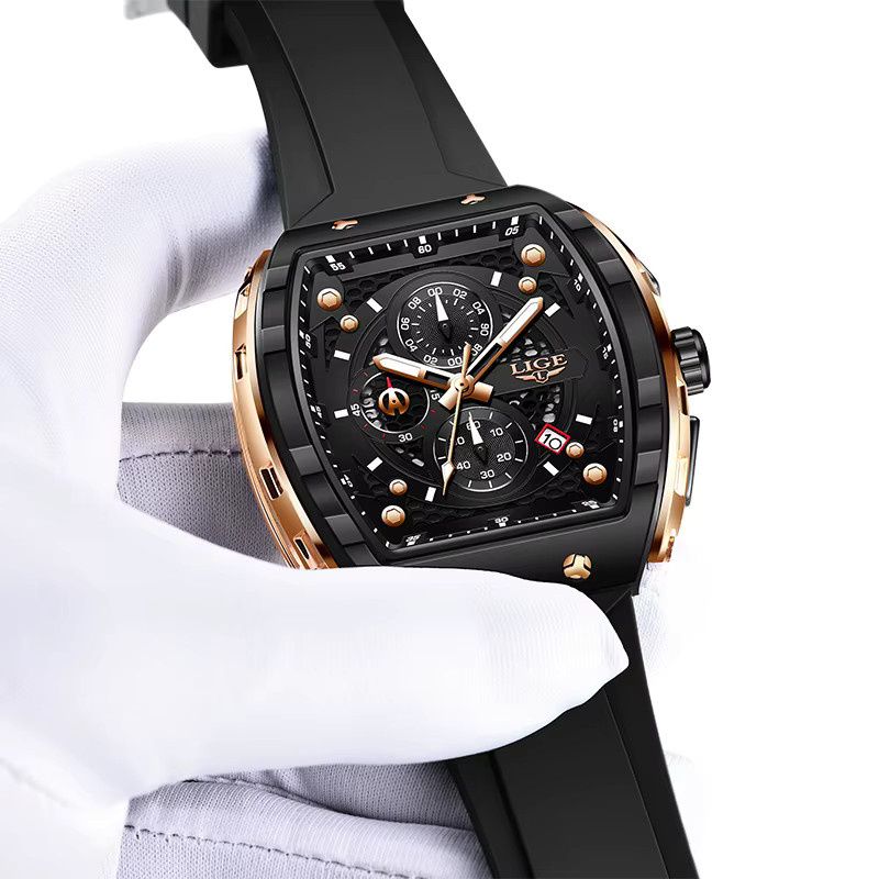 LIGE Chronograph Herrenuhr, Quarz, Silikonarmband, Blau, Eckig - Bild 2