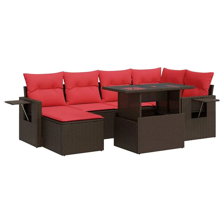 vidaXL 7-tlg. Garten-Sofagarnitur in L-Form aus braunem Poly-Rattan mit Kissen und pulverbeschichtetem Stahlgestell - Bild 2