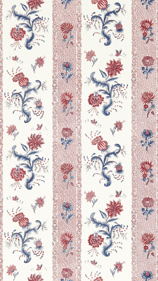 Zoffany Tapete Papaver Stripe in Indigo und Madder mit botanischem Streifenmuster - Bild 1