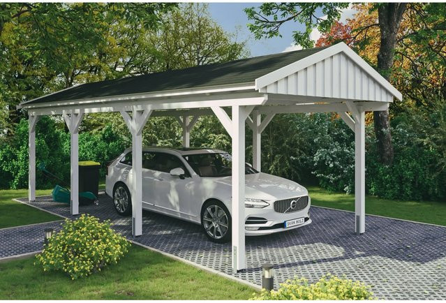 Skan Holz Carport Fichtelberg aus Fichte und Leimholz in Weiß mit schiefergrauen Dachschindeln, B/T: 317 x 808 cm, Höhe: 303 cm - Bild 1