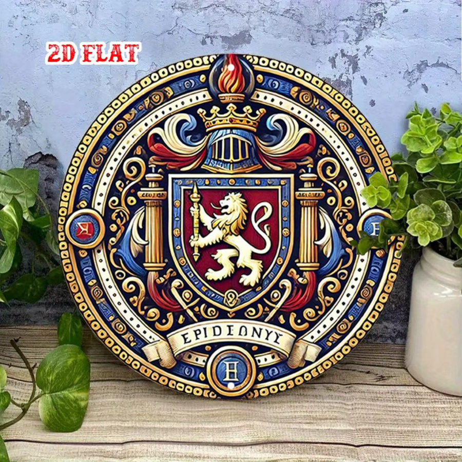 Vintage Wandschild aus Metall mit Löwenwappen von CIFBUY, rundes Aluminium-Dekoschild in Multicolour für Zuhause, Garage oder Büro - Bild 3