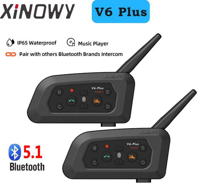 XiNowy V6 Plus Motorradhelm Bluetooth-Headset in Schwarz mit IP65 Wasserdichtigkeit, Geräuschunterdrückung, Typ-C und Mehrgruppen-Chat-Funktion - Bild 1