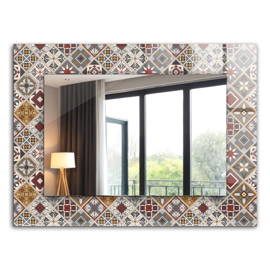 Tulup Dekorativer Wandspiegel mit buntem Fliesenmuster und geometrischen Ornamenten, B/H: 80 x 60 cm, Multicolor - Bild 2