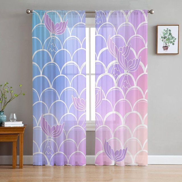 Transparenter Tüllvorhang Super Six mit Schuppenschwanz-Motiv und Farbverlauf, Grau, Breite: 135 cm, Höhe: 114 cm - Bild 1