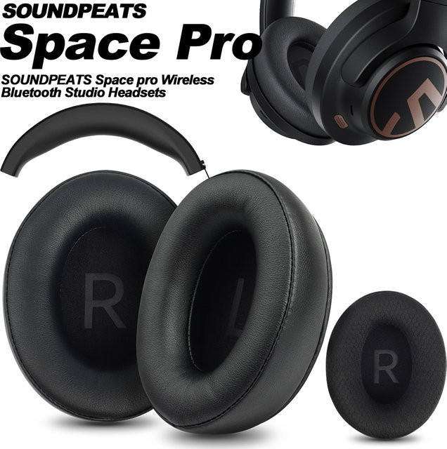 Ersatz-Ohrpolster für Soundpeats Space Pro Over-Ear Kopfhörer aus Memory-Schaum und Stoff in Schwarz - Bild 1