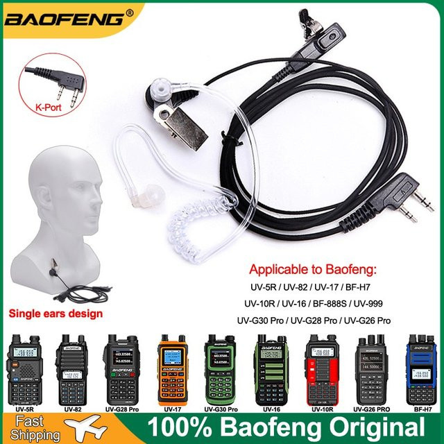 Baofeng K-Port-Ohrhörer UV-82 für UV-5R UV-16 UV-17 UV-10R UV-K5 Zwei-Wege-Funkgeräte, In-Ear Headset mit Luftakustik-Röhre in Schwarz - Bild 1