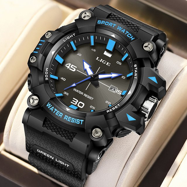 LIGE Armbanduhr Chronograph, Quarz, Edelstahl, Schwarz, Herren - Bild 1