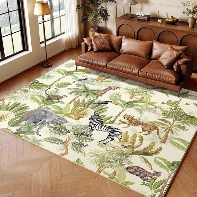 Karpetti Kinderteppich mit Dschungeltier-Cartoon-Design, rutschfest und waschbar, B/T: 200 x 230 cm, mehrfarbig - Bild 1